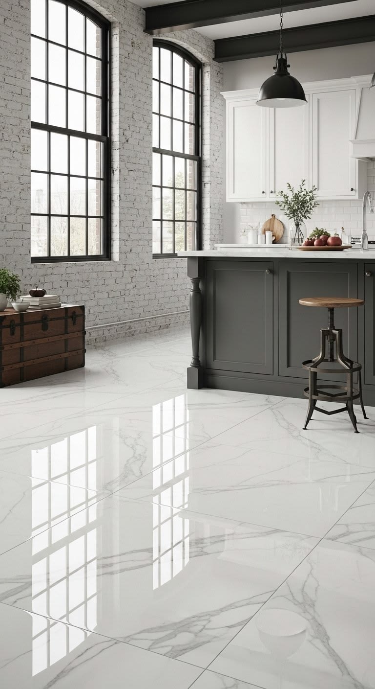 Gạch lát nền đẹp Ấn Độ trắng vân mây