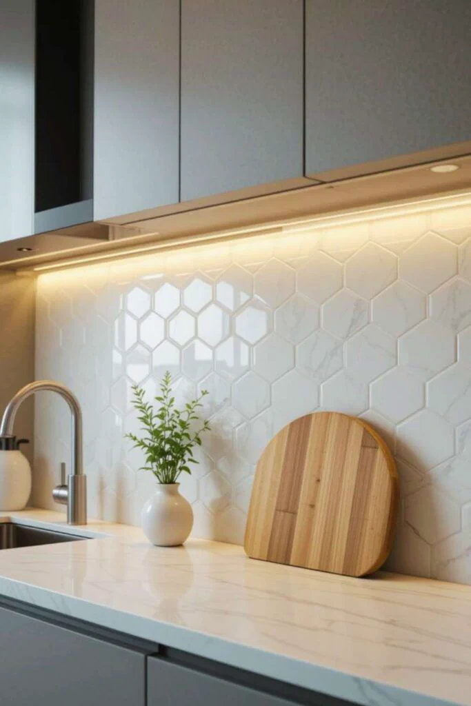 Gạch lục giác ốp tường bếp