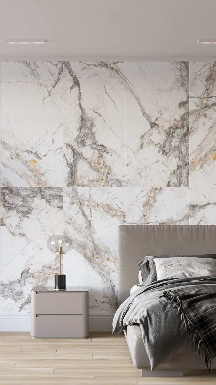 Gạch ốp tường phòng ngủ giả đá marble