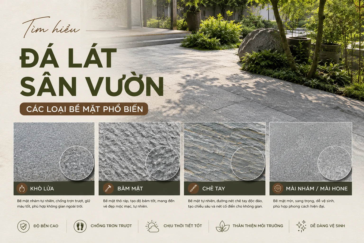Các loại bề mặt đá lát sân vườn